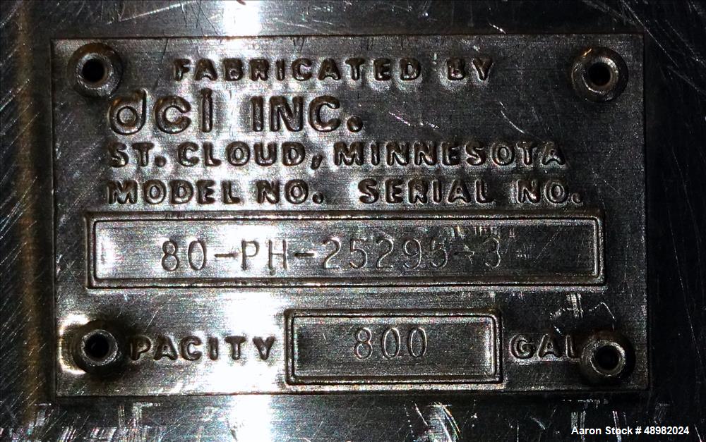 Used DCI Tank, 800 Gallon, 316 Stainless Steel, Vertical.