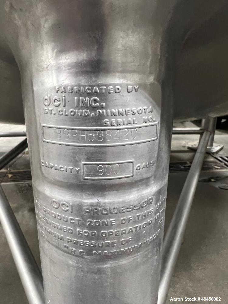 Used DCI Jacketed Tank, 900 Gallon