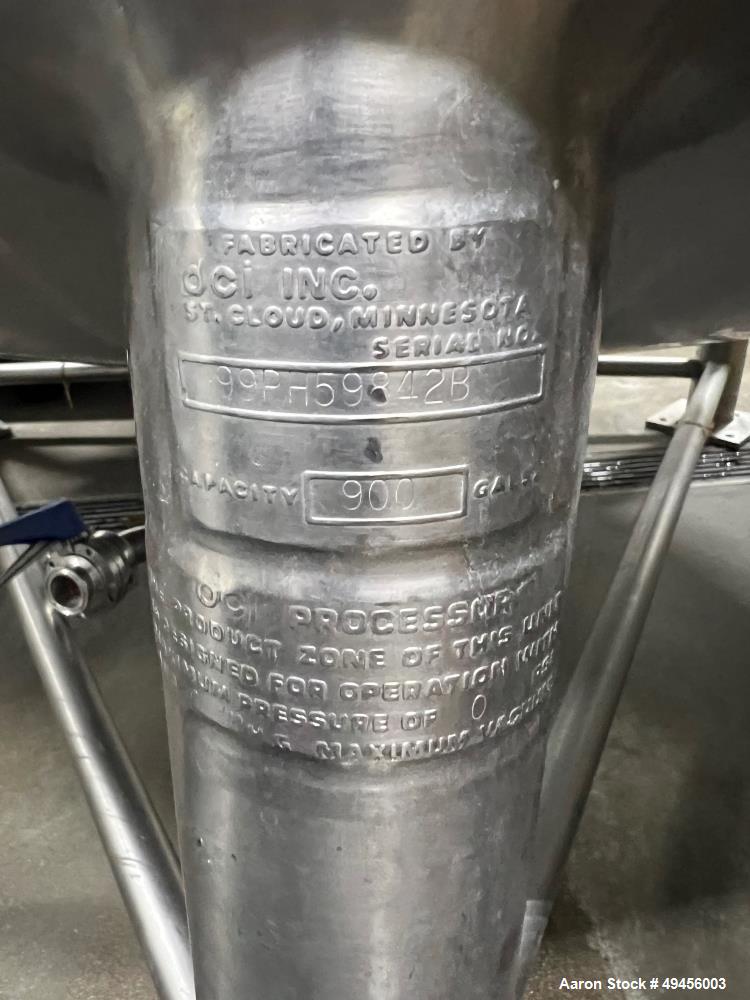 Used DCI Jacketed Tank, 900 Gallon