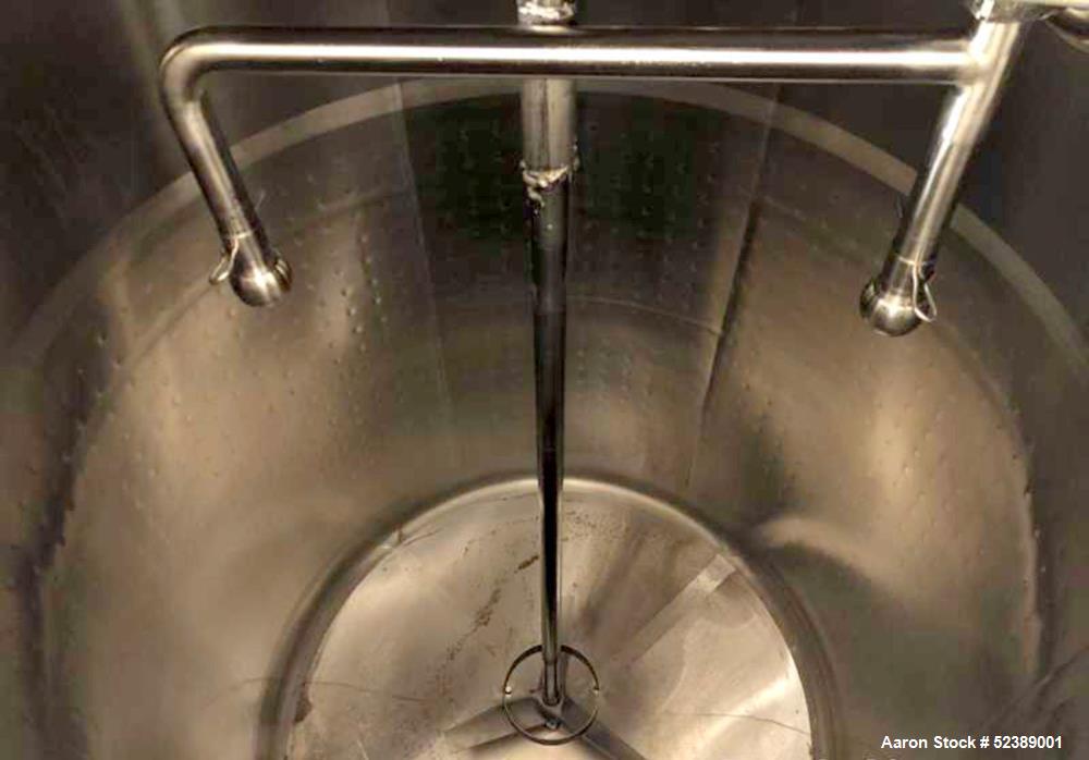 Used DCI Jacketed Mix Tank, Approximate 750 Gallon, 316 Stainless Steel, Vertical. Approximate 53.75" diameter x 81" deep. Flat top with 1/2 hinged cover, sloped bottom. 304 Stainless steel dimple ja...