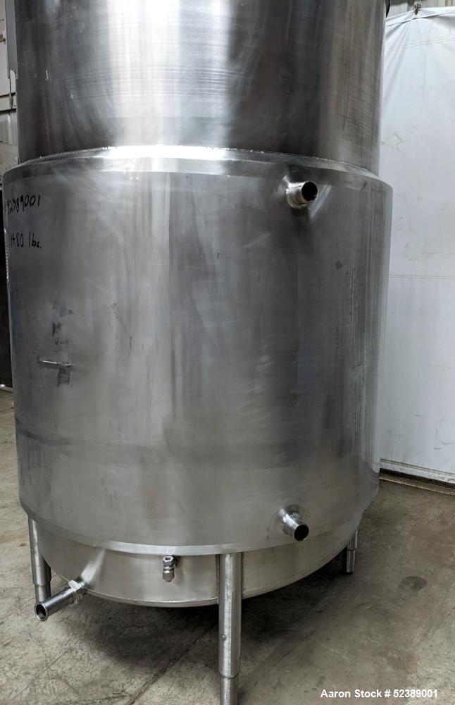 Used DCI Jacketed Mix Tank, Approximate 750 Gallon, 316 Stainless Steel, Vertical. Approximate 53.75" diameter x 81" deep. Flat top with 1/2 hinged cover, sloped bottom. 304 Stainless steel dimple ja...