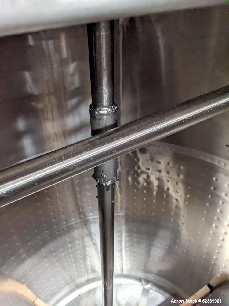 Used DCI Jacketed Mix Tank, Approximate 750 Gallon, 316 Stainless Steel, Vertical. Approximate 53.75" diameter x 81" deep. Flat top with 1/2 hinged cover, sloped bottom. 304 Stainless steel dimple ja...