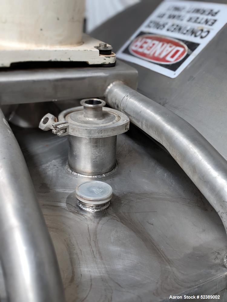 Used DCI Jacketed Mix Tank, Approximate 750 Gallon, 316 Stainless Steel, Vertical. Approximate 53.75" diameter x 81" deep. Flat top with 1/2 hinged cover, sloped bottom. 304 Stainless steel dimple ja...