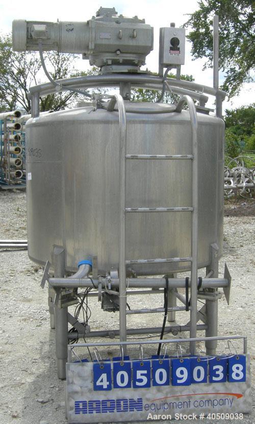 Used Dairy Craft Tank, 500 Gallon, 304 stainless steel, vertical. 60" diameter x 38" straight side. Dished top, coned bottom. Fixed stainless steel agitator bridge, bottom supported anchor style agit...