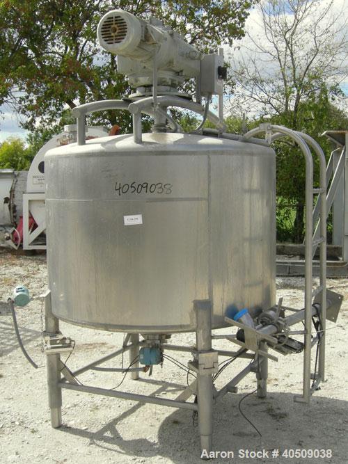 Used Dairy Craft Tank, 500 Gallon, 304 stainless steel, vertical. 60" diameter x 38" straight side. Dished top, coned bottom. Fixed stainless steel agitator bridge, bottom supported anchor style agit...