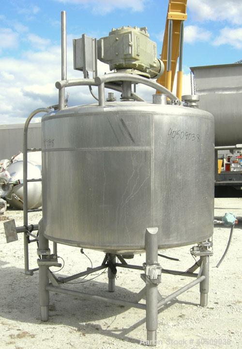 Used Dairy Craft Tank, 500 Gallon, 304 stainless steel, vertical. 60" diameter x 38" straight side. Dished top, coned bottom. Fixed stainless steel agitator bridge, bottom supported anchor style agit...