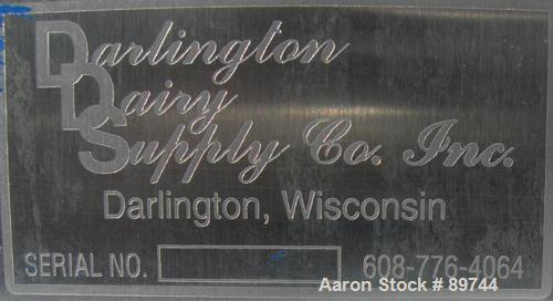 USED: Darlington Dairy Supply Co tank, 745 gallon, 304 stainless steel, vertical. 56" diameter x 71" straight side. Flat top with (2) 1/2 hinged covers, sloped bottom. Fixed stainless steel agitator ...