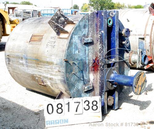 Used H. Pontifex & Sons Jacketed Mix Tank, 900 gallon, 304 stainless steel, vertical. 60" diameter x 68" straight side. Flat bolt-on top with 1/3 hinged covers, dished carbon steel jacketed bottom he...