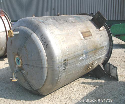 Used H. Pontifex & Sons Jacketed Mix Tank, 900 gallon, 304 stainless steel, vertical. 60" diameter x 68" straight side. Flat bolt-on top with 1/3 hinged covers, dished carbon steel jacketed bottom he...