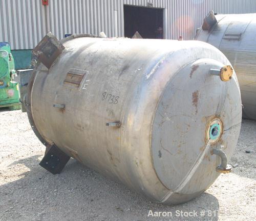 Used H. Pontifex & Sons Jacketed Mix Tank, 900 gallon, 304 stainless steel, vertical. 60" diameter x 68" straight side. Flat bolt-on top with 1/3 hinged covers, dished carbon steel jacketed bottom he...