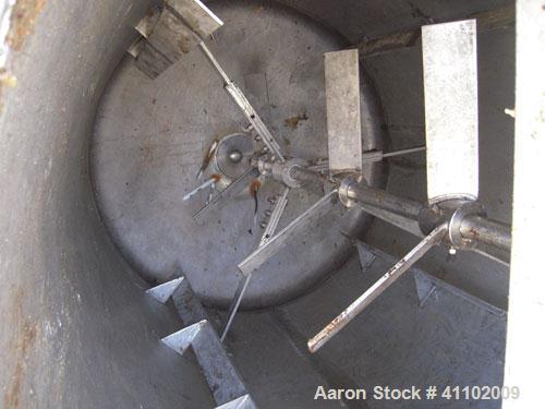 Used Imperial Steel Tank Company Tank, 950 gallon, 304 stainless steel, vertical. 60" diameter x 72" straight side. Flat bolt on top with a 1/4 hinged cover, dish bottom. Top carbon steel agitator br...