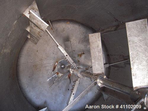 Used Imperial Steel Tank Company Tank, 950 gallon, 304 stainless steel, vertical. 60" diameter x 72" straight side. Flat bolt on top with a 1/4 hinged cover, dish bottom. Top carbon steel agitator br...