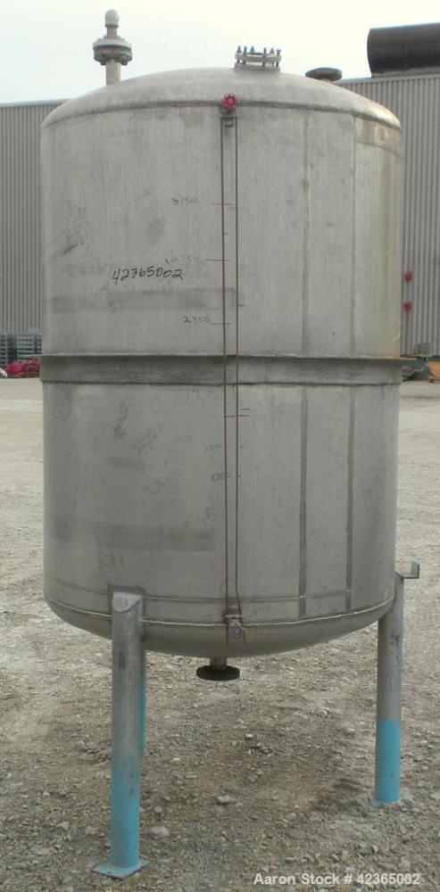Used Lee Metal Products Pressure Tank, 500 gallon, model DBT, 316 stainless steel, vertical. Approximate 48" diameter x 60" straight side, dish top and bottom. Internal rated 25 and full vacuum at 26...