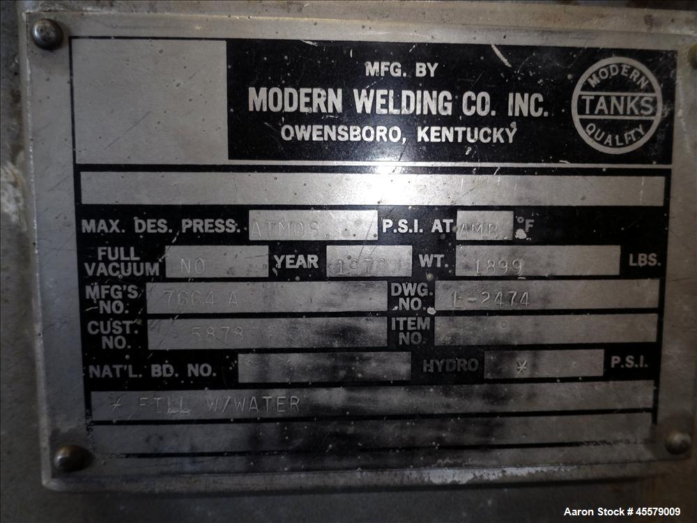 Unused- Modern Welding Tank, 750 Gallon, 304 Stainless Steel