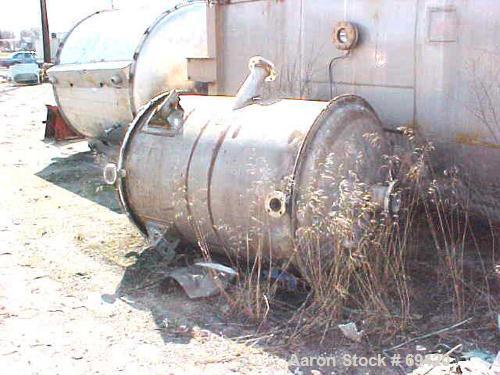Used Modern Welding Pressure Tank, 500 Gallon, 316 Stainless Steel, Vertical. 48" diameter x 63" straight side, dish top and bottom. Internal rated 35 psi at 600 deg F. (4) 5" wide x 1/4" thick botto...