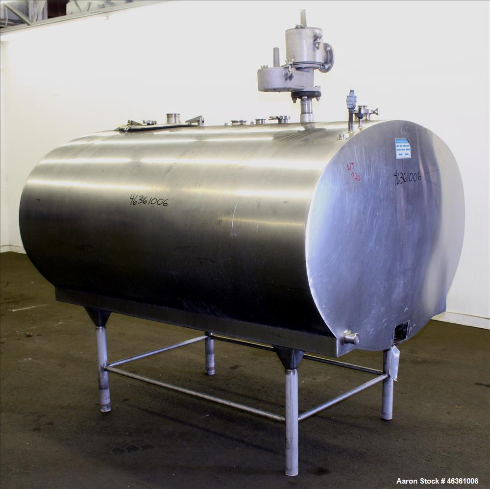 Used Mueller Cooling Tank, 500 Gallons, 304 Stainless Steel, Horizontal. Approximately 56" wide x 40" tall oval x 76" straight side. Flat side heads. Insulated with stainless steel sheathing. Opening...