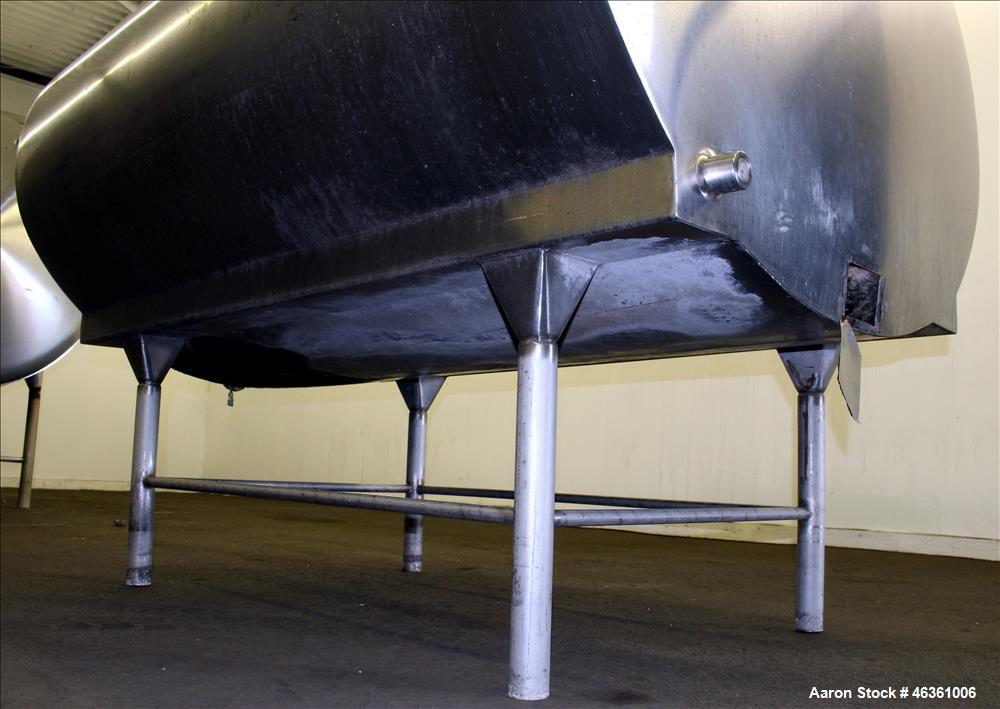 Used Mueller Cooling Tank, 500 Gallons, 304 Stainless Steel, Horizontal. Approximately 56" wide x 40" tall oval x 76" straight side. Flat side heads. Insulated with stainless steel sheathing. Opening...