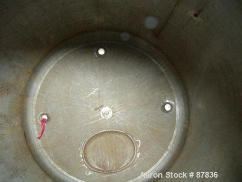 Used Niles Steel Pressure Tank, 875 Gallon, 304 Stainless Steel, Vertical. 60" diameter x 66" straight side. Dished top and bottom. Internal rated 50 PSI at 300 Degrees F. Openings top (3) 2", 18" ma...
