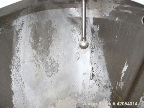 Used Lake Process Systems Tank, 500 gallon, model LPS-500, 304 stainless steel, vertical. 44" diameter x 72" straight side, dish top and bottom. (1) Spray ball. Openings: top (3) 2'', 1-1/2'', 19" ma...