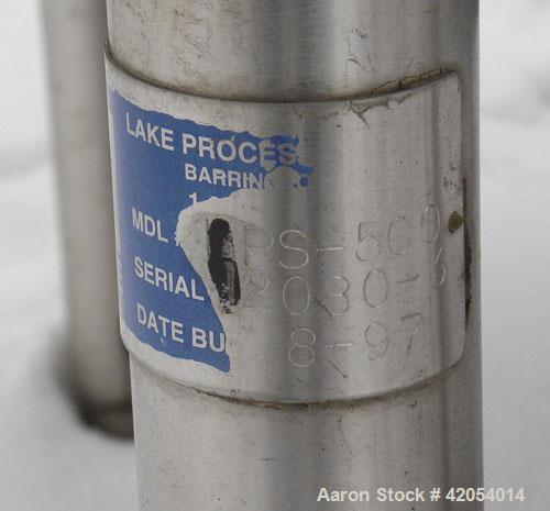 Used Lake Process Systems Tank, 500 gallon, model LPS-500, 304 stainless steel, vertical. 44" diameter x 72" straight side, dish top and bottom. (1) Spray ball. Openings: top (3) 2'', 1-1/2'', 19" ma...