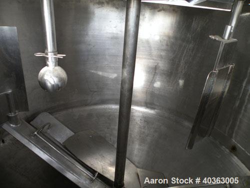 Used Tank, 550 Gallon, 316 Stainless Steel, Vertical. Approximately 66" diameter x 36" straight side x 36" coned bottom. Flat top with (2) 1/3 covers. Stainless steel agitator bridge, anchor style bl...