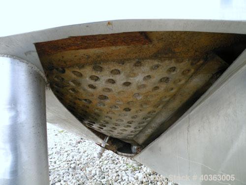 Used Tank, 550 Gallon, 316 Stainless Steel, Vertical. Approximately 66" diameter x 36" straight side x 36" coned bottom. Flat top with (2) 1/3 covers. Stainless steel agitator bridge, anchor style bl...