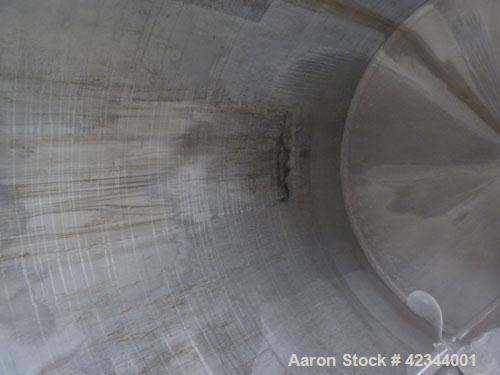 Used Tank, 750 Gallon, 304 Stainless Steel, Vertical. 56" Diameter x 70" straight side, dished 316 stainless steel top, coned bottom. Off center top entering Lightnin agitator, model N33G-150, 1-1/2"...