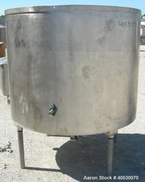 Used - Tank, 600 gallon, 316 stainless steel, vertical. 60" diameter x 48" straight side. Open top, no cover, coned bottom. Side entering agitator bar, no drive. 3" side bottom outlet, modified 3" bo...