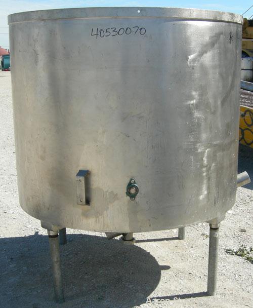 Used - Tank, 600 gallon, 316 stainless steel, vertical. 60" diameter x 48" straight side. Open top, no cover, coned bottom. Side entering agitator bar, no drive. 3" side bottom outlet, modified 3" bo...