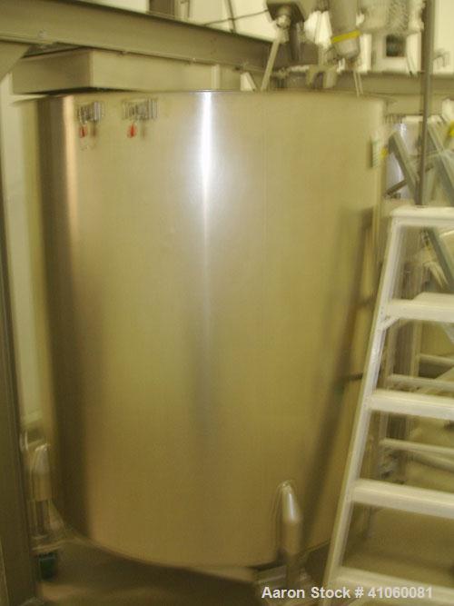 Used Tank, 500 Gallon, Stainless Steel. 50" diameter x 64" straight side, open top, flat bottom.