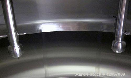Used Tank, 500 Gallon, 316 Stainless Steel, Vertical. Dish top, insulated coned bottom. (2) Spray balls. Openings top 18" man way with cover, (3) 3" tri-clamp, (2) 2-1/2” tri-clamp, side 2” tri-clamp...