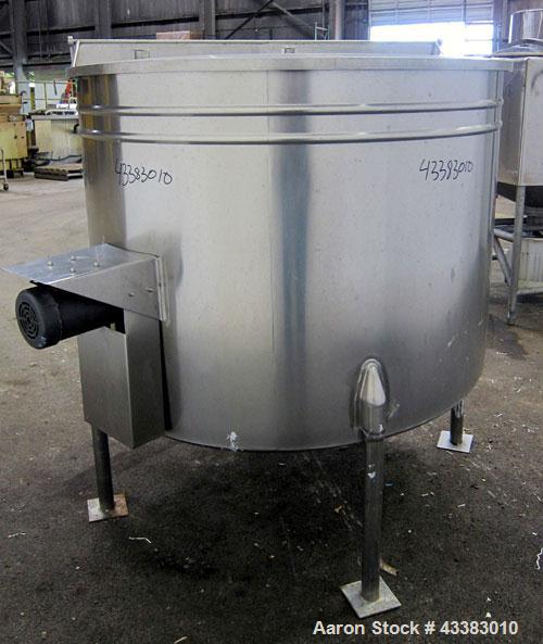 Used- Tank, 580 Gallon, 304 Stainless Steel, Vertical. Approximate 62” diameter x 45” straight side, flat top with a bolt on...