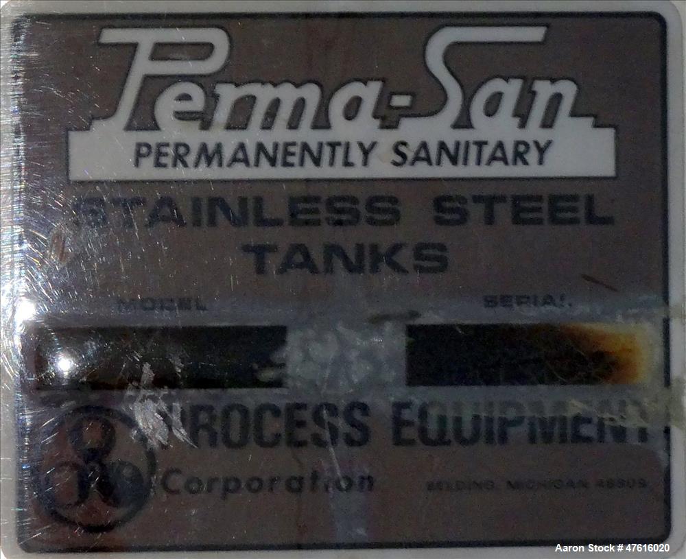 Used Perma-San Mixing Tank, 650 Gallon, 316 Stainless Steel, Vertical.