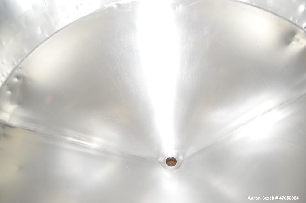 Used Perma-San Tank, 540 Gallon, Model CVC, 316 Stainless Steel, Vertical. 66" Diameter x 27" straight side, flat top, coned bottom. Openings top (2) 3" threaded, 17" man way with cover. 3" Tri-clamp...