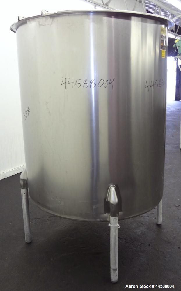 Used Perma-San Tank, 525 Gallon, Model OVS, 316 Stainless Steel, Vertical. Approximately 52” diameter x 58” straight side, open top with (2) 1/3 hinged covers, sloped bottom.  Provision for a clamp-o...