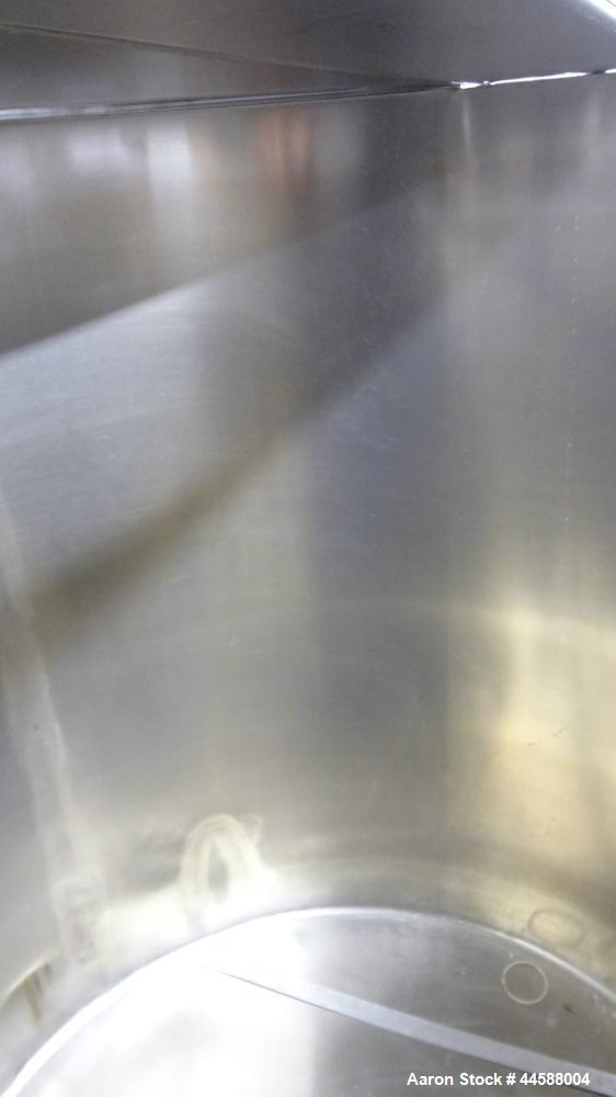 Used Perma-San Tank, 525 Gallon, Model OVS, 316 Stainless Steel, Vertical. Approximately 52” diameter x 58” straight side, open top with (2) 1/3 hinged covers, sloped bottom.  Provision for a clamp-o...