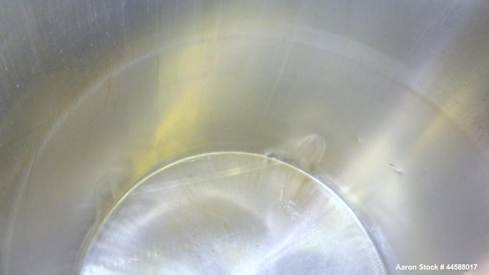 Used Perma-San Tank, 525 Gallon, Model OVS, 316 Stainless Steel, Vertical. Approximate 52” diameter x 58” straight side, Open top with (2) 1/3 covers, sloped bottom. Provision for a clamp on agitator...