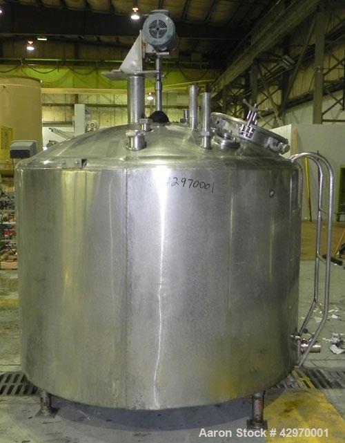 Used Pfaudler Tank, 500 Gallon, 304 Stainless Steel, Vertical. 66" Diameter x 42" straight side, dish top and sloped bottom. Internal design pressure 10 psi, jacket design pressure 100 psi, jacket le...
