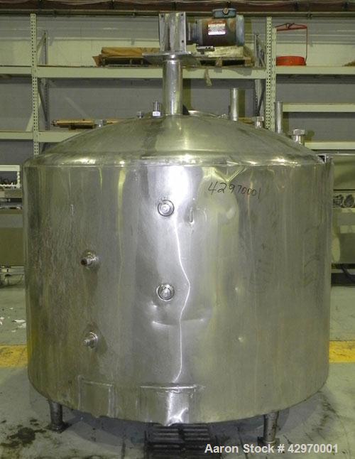 Used Pfaudler Tank, 500 Gallon, 304 Stainless Steel, Vertical. 66" Diameter x 42" straight side, dish top and sloped bottom. Internal design pressure 10 psi, jacket design pressure 100 psi, jacket le...