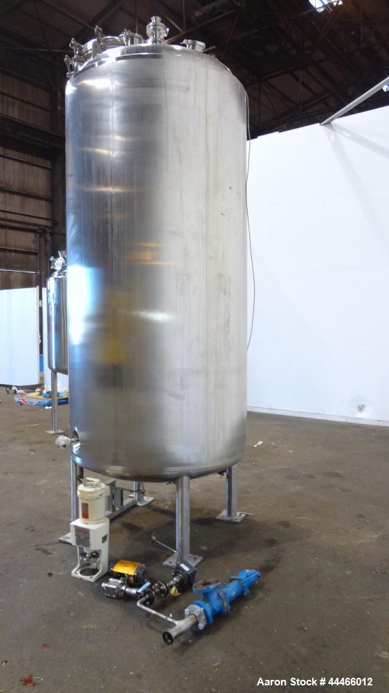 Used Precision Stainless Pressure Tank, 3000 Liter (792 Gallon), 316L Stainless Steel, Vertical. 48" Diameter x 100" straight side, dished top and bottom. Internal rated 45 psi at 300 degrees F, desi...