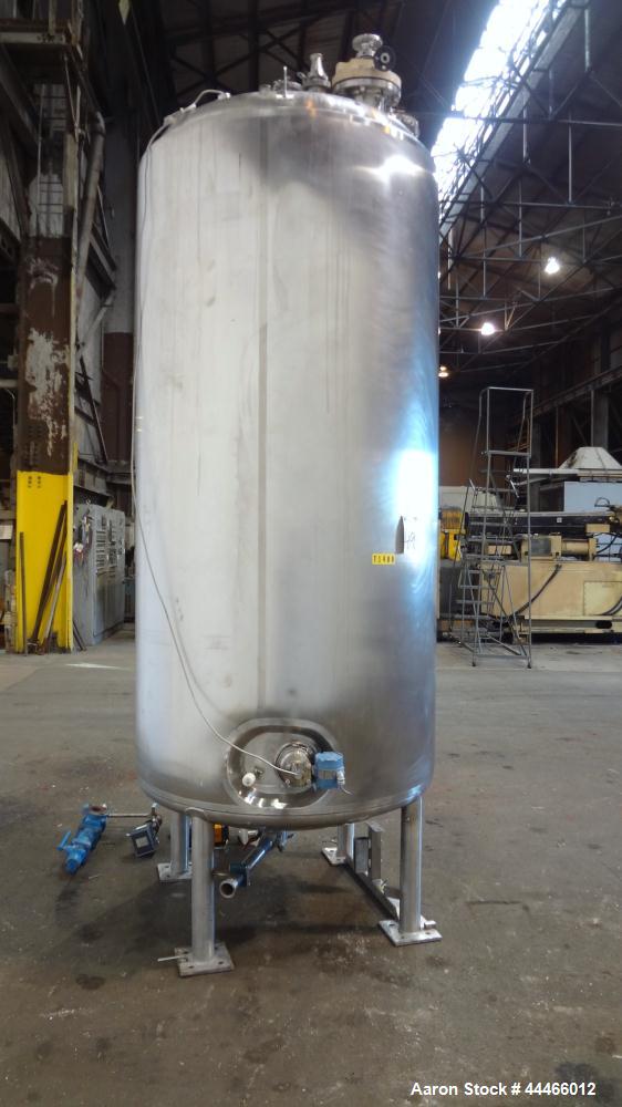 Used Precision Stainless Pressure Tank, 3000 Liter (792 Gallon), 316L Stainless Steel, Vertical. 48" Diameter x 100" straight side, dished top and bottom. Internal rated 45 psi at 300 degrees F, desi...