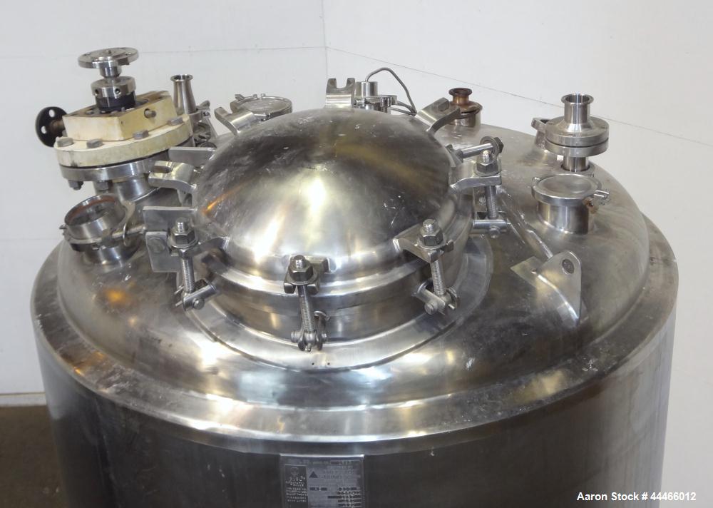 Used Precision Stainless Pressure Tank, 3000 Liter (792 Gallon), 316L Stainless Steel, Vertical. 48" Diameter x 100" straight side, dished top and bottom. Internal rated 45 psi at 300 degrees F, desi...
