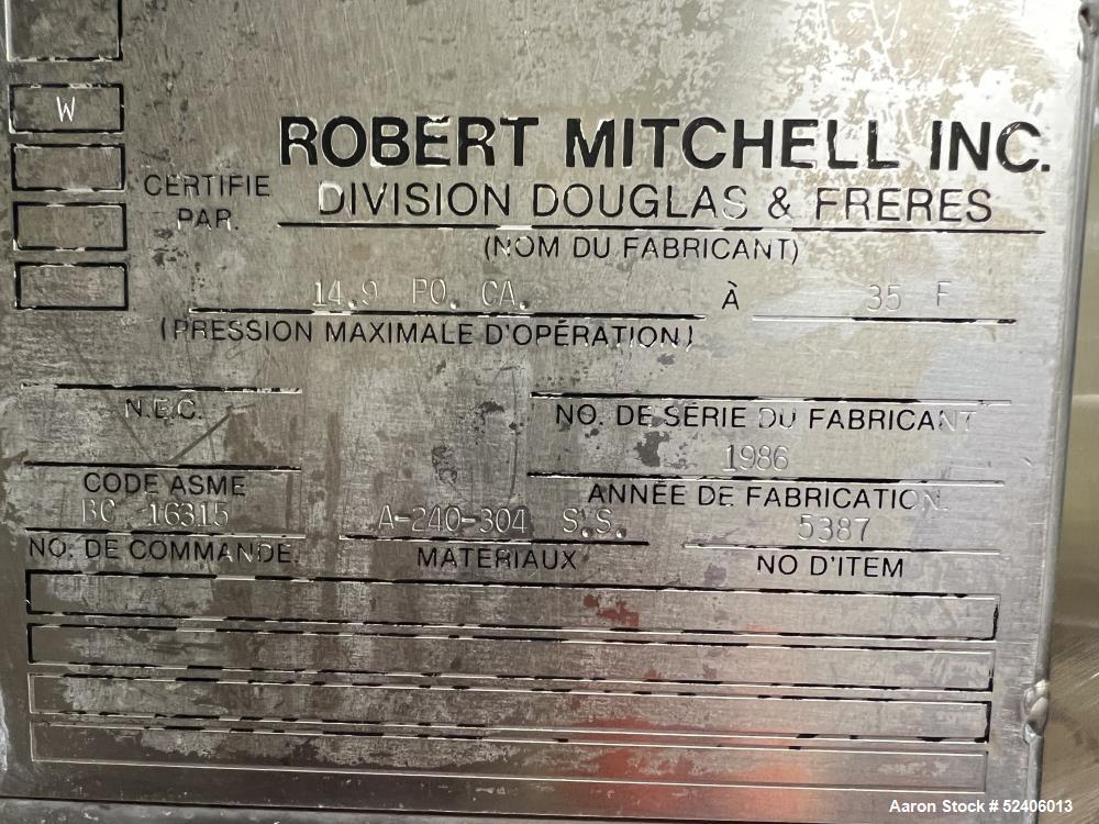 Used-Robert Mitchell Balance Jacketed Tank, Approximate 700 Gallon, 304 Stainles
