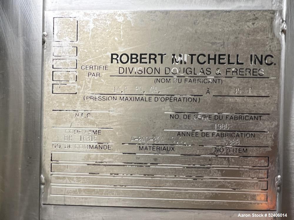 Used Robert Mitchell Balance Jacketed Tank, Approximate 700 Gallon, 304 Stainles