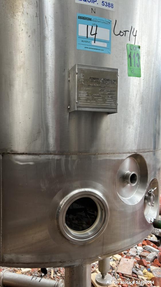 Used Robert Mitchell Balance Jacketed Tank, Approximate 700 Gallon, 304 Stainles