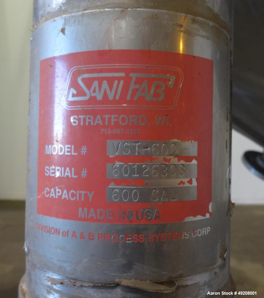Used Sani-Fab Tank, Model VST-600, 600 Gallon