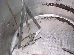 USED:Metal Glass Products (Sani-Tank) mix tank, 835 gallon. 304stainless steel, vertical. 64" diameter x 60" straight side. Flat opentop with (2) 1/3 hinged covers, slight sloped bottom. 2" sbo, 2" o...