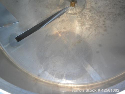 Used St. Regis Tank, Approximately 500 Gallon, 316 Stainless Steel, Vertical. 66" Diameter x 30" straight side, slight cone top and bottom. Lightnin clamp on agitator, model ND-1A. 1/2" Diameter shaf...