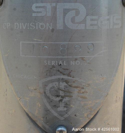 Used St. Regis Tank, Approximately 500 Gallon, 316 Stainless Steel, Vertical. 66" Diameter x 30" straight side, slight cone top and bottom. Lightnin clamp on agitator, model ND-1A. 1/2" Diameter shaf...