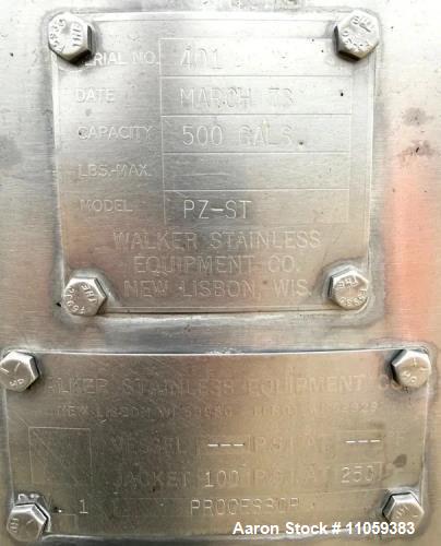 Used Walker 500-Gallon Jacketed Stainless Steel Mix Tank | Model PZ-ST | Heated Process Vessel